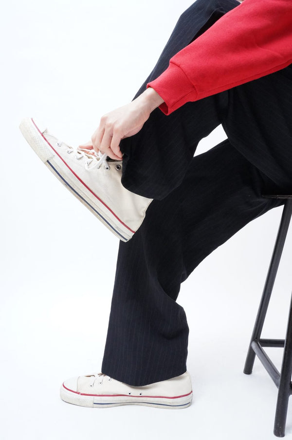 D.SCHENKER -Overdyed Stripe Flying V Trousers-