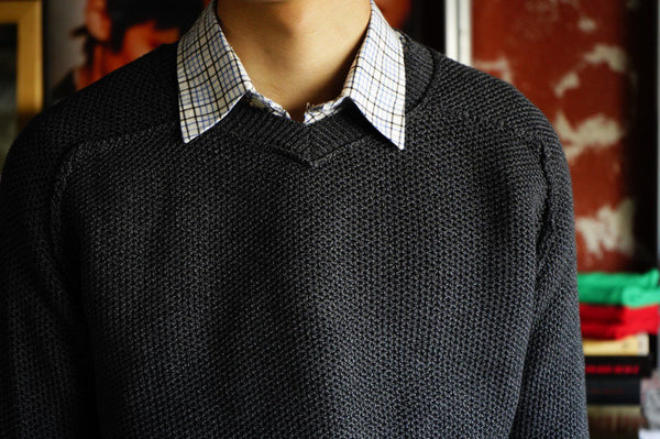 WALES COTTON Hand Knit V Neck