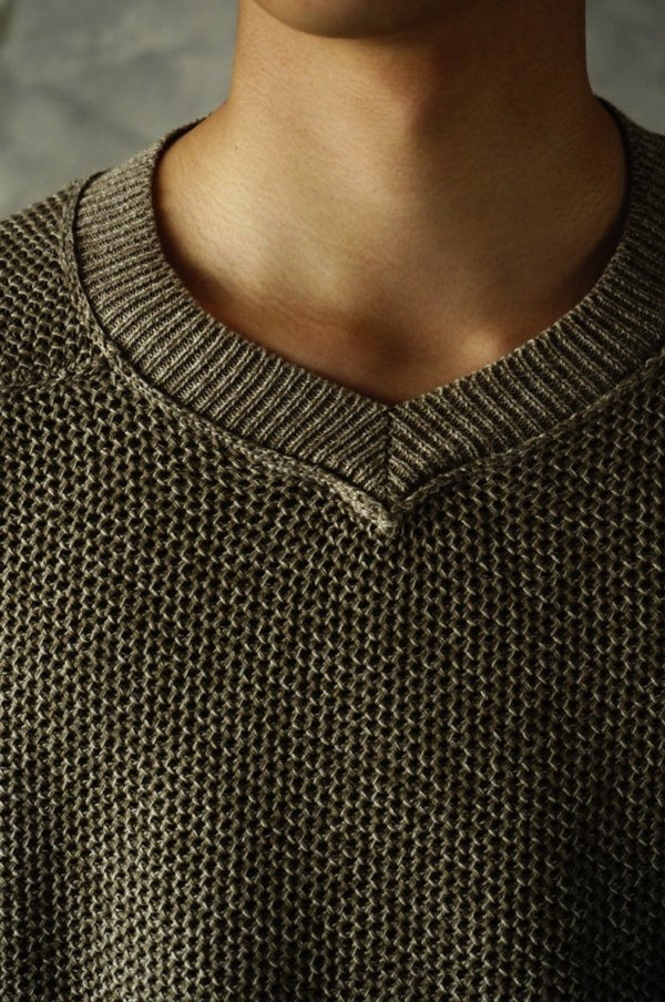 WALES COTTON Hand Knit V Neck