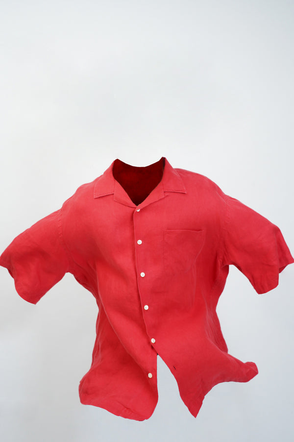 90`s "Polo by Ralph Lauren" -"CALDWELL" Linen S/S Open Collar Shirt-