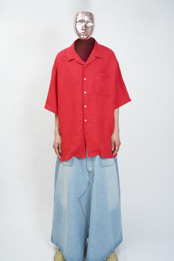 90`s "Polo by Ralph Lauren" -"CALDWELL" Linen S/S Open Collar Shirt-