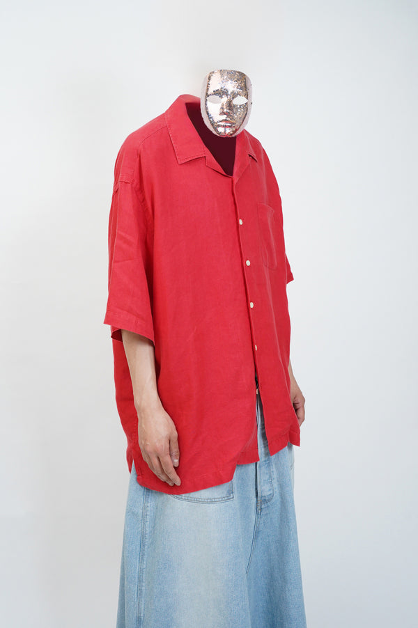 90`s "Polo by Ralph Lauren" -"CALDWELL" Linen S/S Open Collar Shirt-