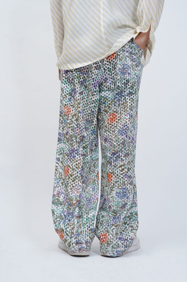 -CUT WORK DIGITAL PRINT PANTS-