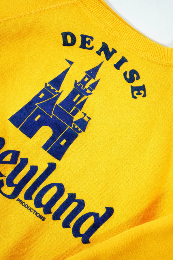 70's "Walt Disney Productions" -"DENISE Disneyland"Flocky Printed Crew Neck Sweat Shirt-
