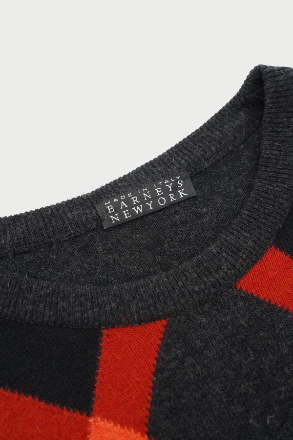 90's "BARNEYS NEWYORK" -Argyle Pattern C/N Knit Sweater-
