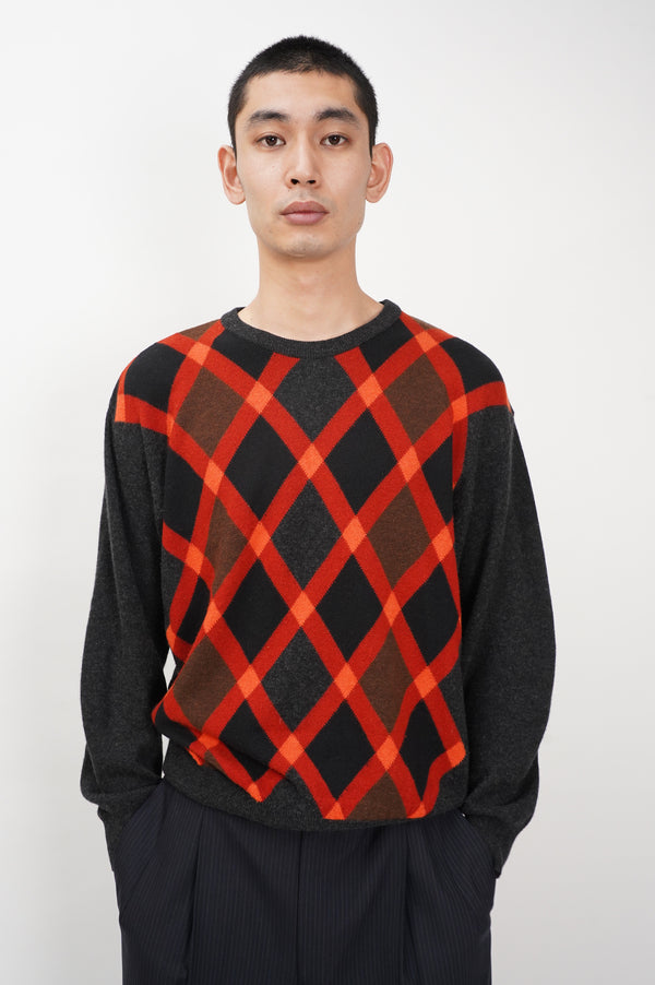 90's "BARNEYS NEWYORK" -Argyle Pattern C/N Knit Sweater-