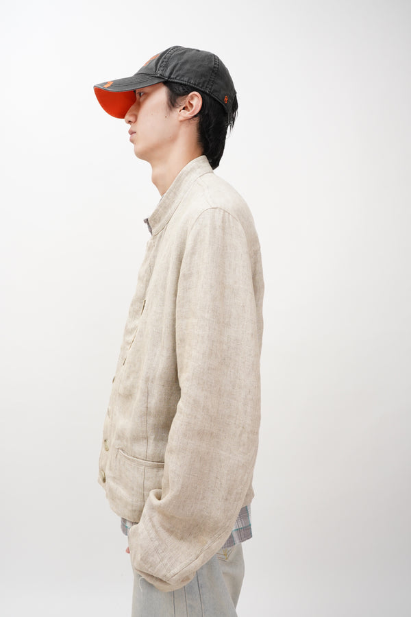90's "agnes.b" -LInen Stand Collar Jacket-