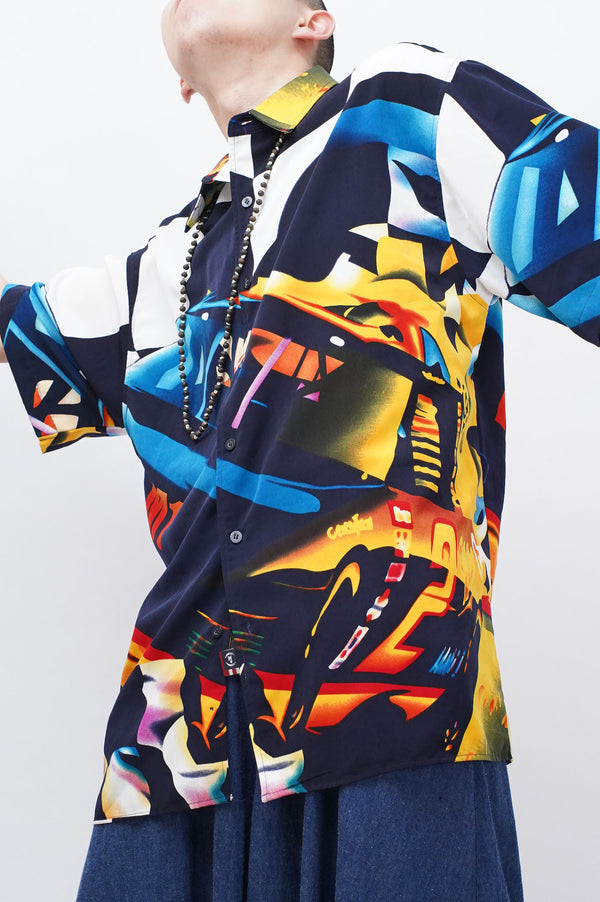 "PHAT FARM" -Car Printed Polyester S/S Shirts-
