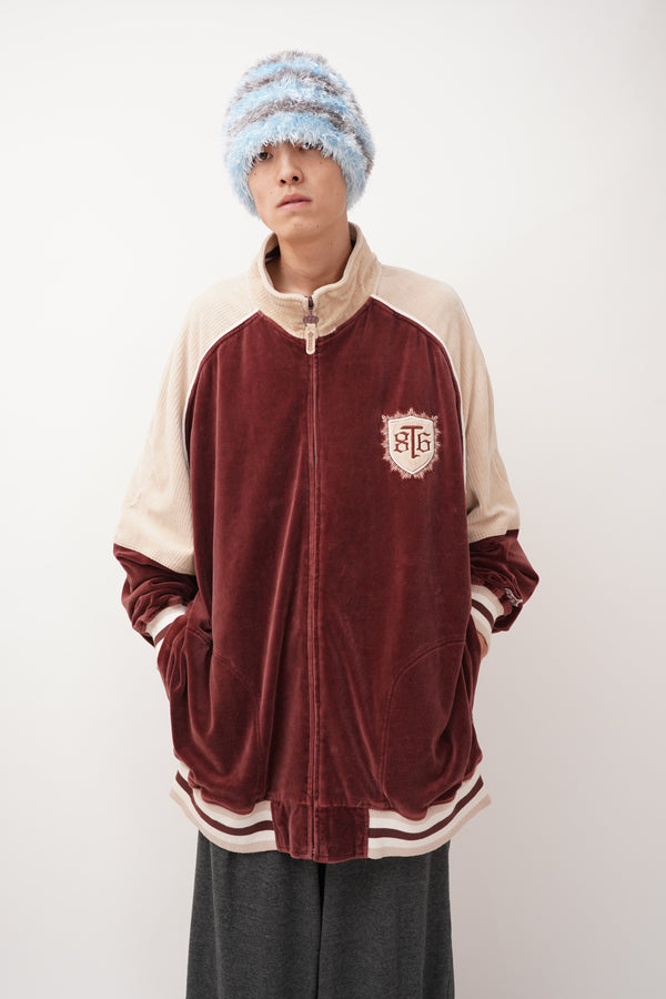 "TROOP" -Patched Design Oversized Velour Track Jacket-
