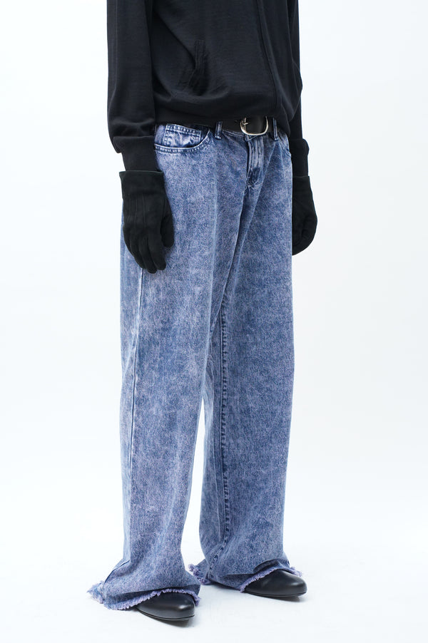 "UNKNOWN" -Cut Off Baggy Chemical Denim Pants-
