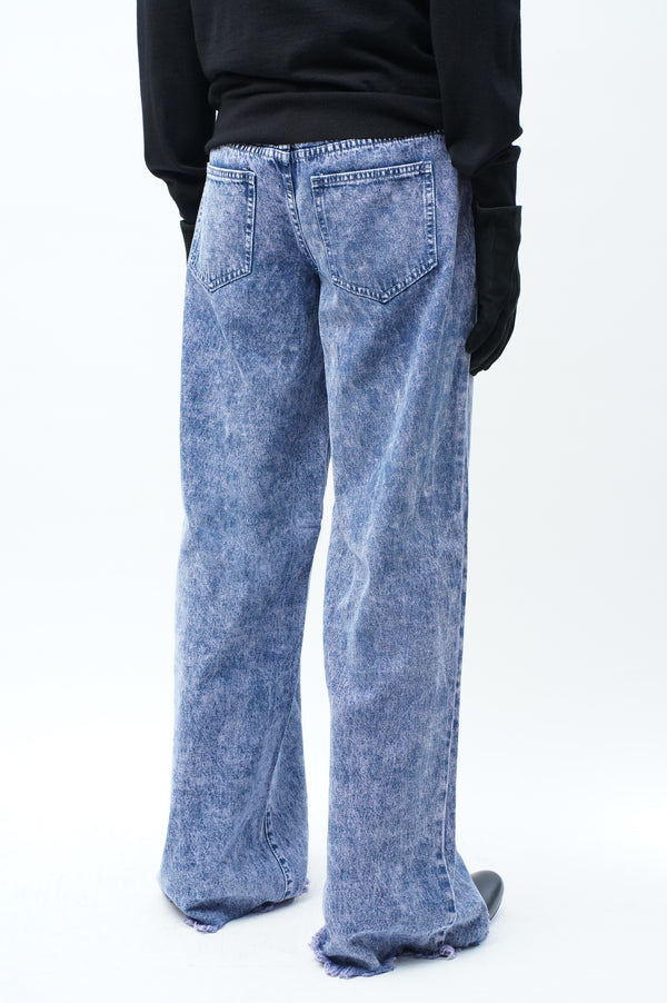"UNKNOWN" -Cut Off Baggy Chemical Denim Pants-