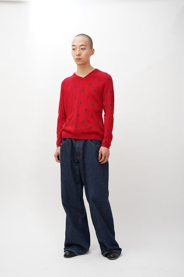 "Croft & Barrow" -Dot Pattern V/N Acryl Knit Sweater-