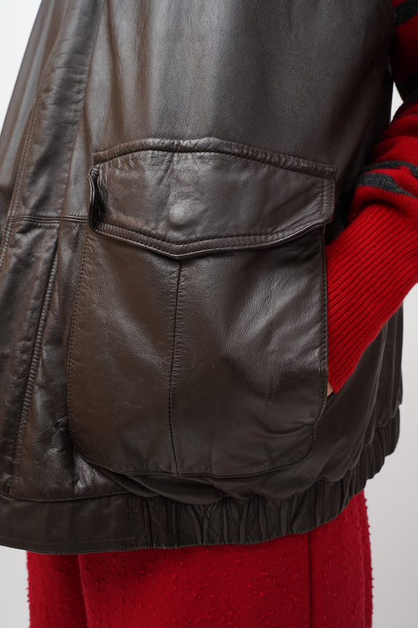 80'S "Eddie Bauer" -Leather Down Vest-