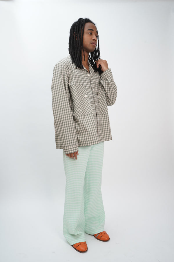 70's "UNKNOWN" -Check Pattern Flare Polyester Pants-