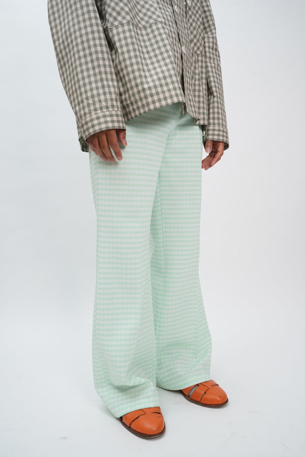 70's "UNKNOWN" -Check Pattern Flare Polyester Pants-