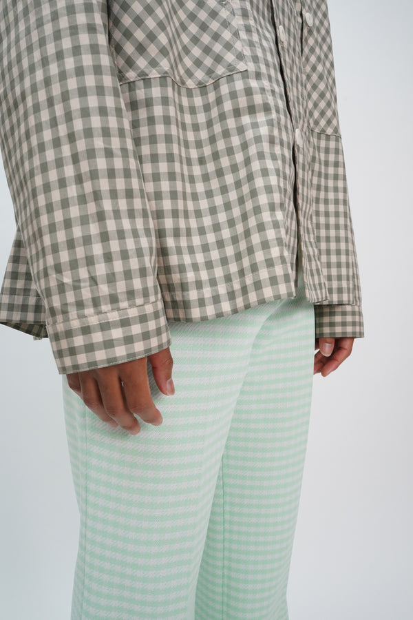 70's "UNKNOWN" -Check Pattern Flare Polyester Pants-