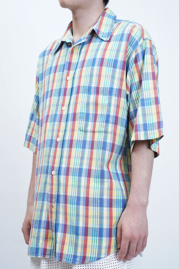 90's "CLUB ROOM" -Indian Madras Check Cotton S/S B.D. Shirts-