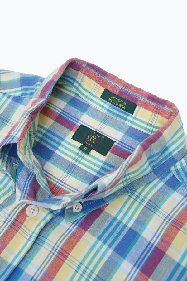 90's "CLUB ROOM" -Indian Madras Check Cotton S/S B.D. Shirts-