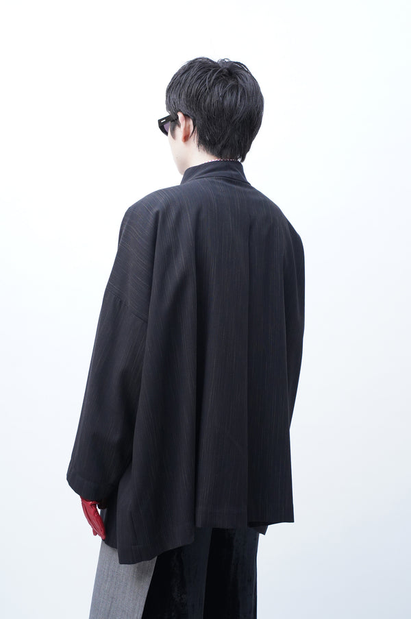 "SHIRIN GUILD" -Stripe Wool Wide Jacket-