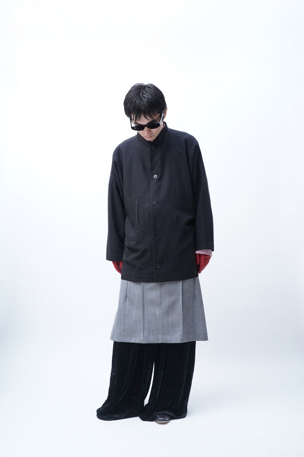 "SHIRIN GUILD" -Stripe Wool Wide Jacket-