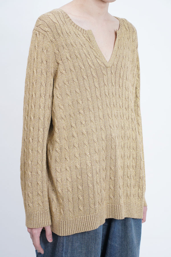 "LAUREN RALPH LAUREN" -V/N Metallic Knit Sweater-