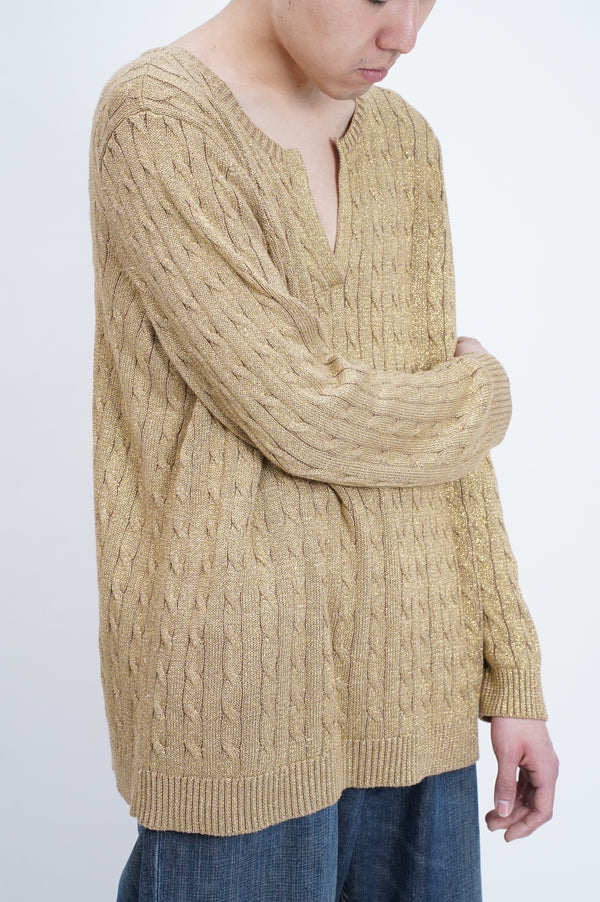 "LAUREN RALPH LAUREN" -V/N Metallic Knit Sweater-