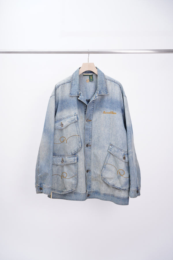 2000's "ROCAWEAR" -Cotton/Poly Slub Denim Trucker Jacket-