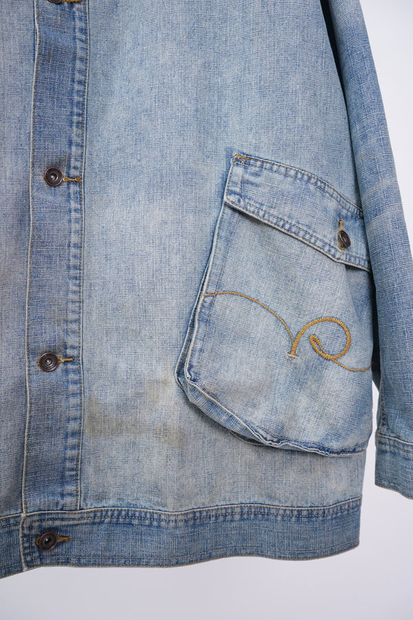 2000's "ROCAWEAR" -Cotton/Poly Slub Denim Trucker Jacket-