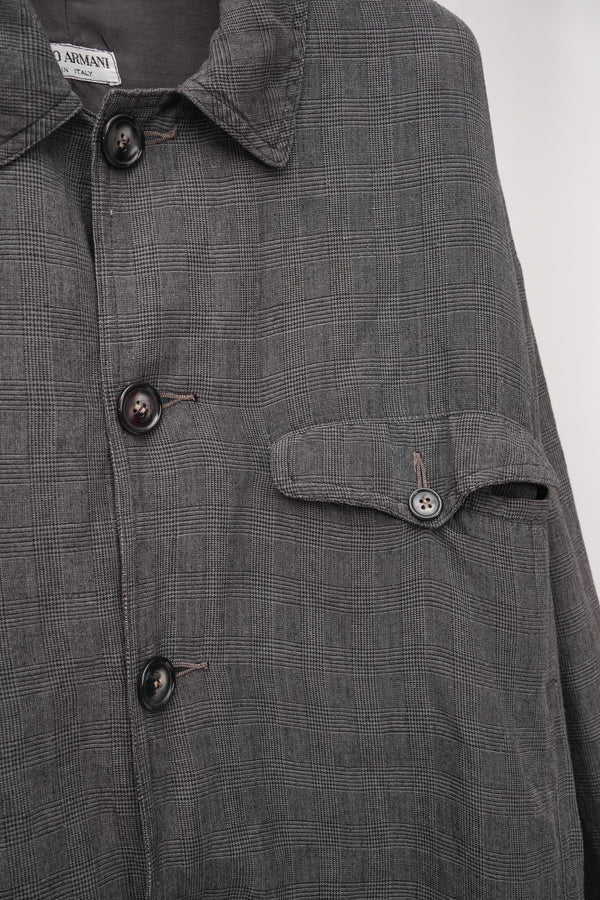 90's "GIORGIO ARMANI" -LINEN/VISCOSE Check Pattern Blouson-
