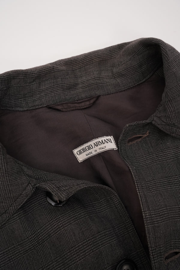 90's "GIORGIO ARMANI" -LINEN/VISCOSE Check Pattern Blouson-