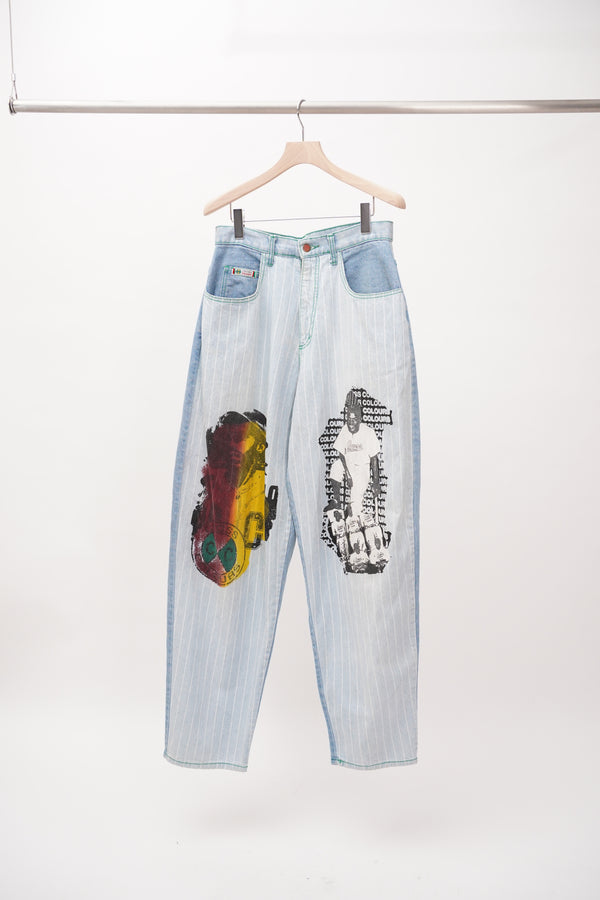 90's "Cross Colours" -Tapered Baggy Painted Denim Pants-