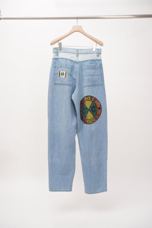 90's "Cross Colours" -Tapered Baggy Painted Denim Pants-