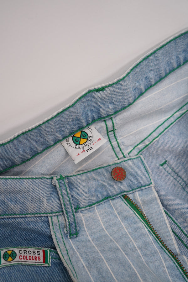 90's "Cross Colours" -Tapered Baggy Painted Denim Pants-