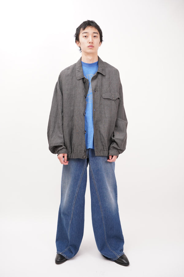 90's "GIORGIO ARMANI" -LINEN/VISCOSE Check Pattern Blouson-