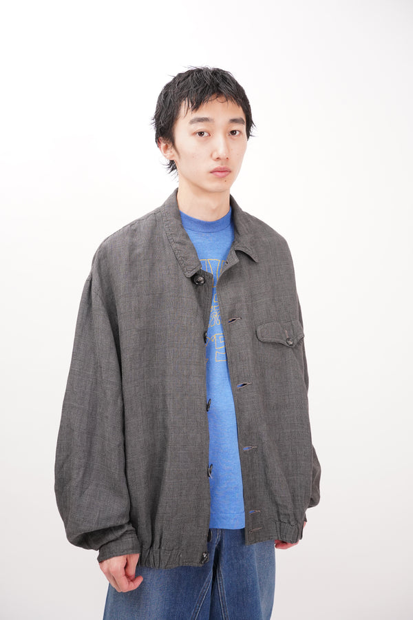 90's "GIORGIO ARMANI" -LINEN/VISCOSE Check Pattern Blouson-