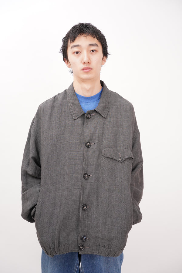 90's "GIORGIO ARMANI" -LINEN/VISCOSE Check Pattern Blouson-