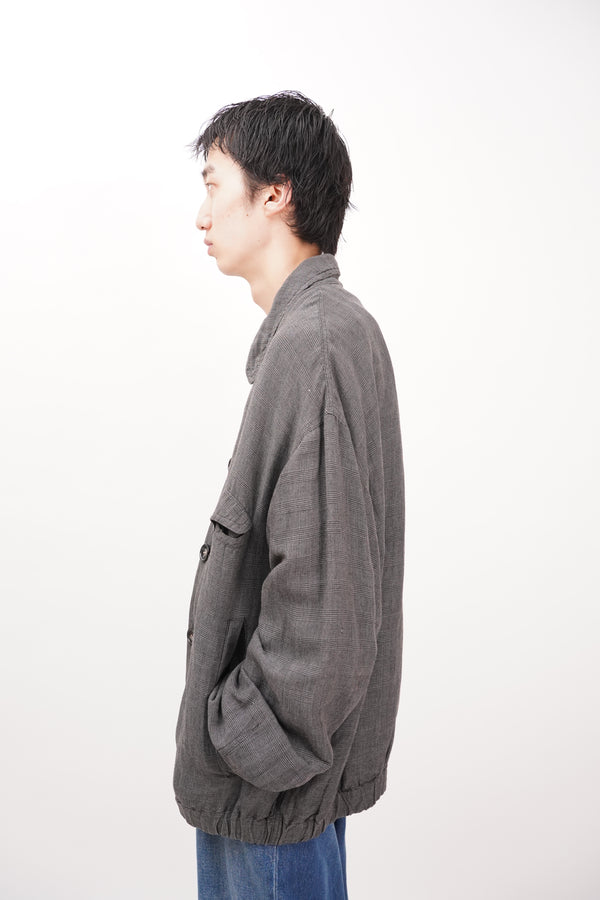 90's "GIORGIO ARMANI" -LINEN/VISCOSE Check Pattern Blouson-