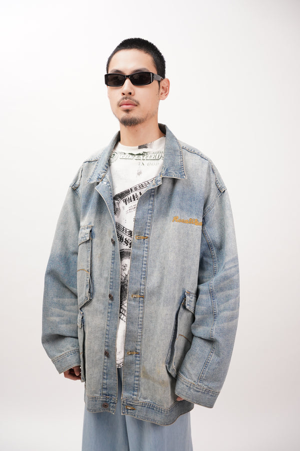 2000's "ROCAWEAR" -Cotton/Poly Slub Denim Trucker Jacket-