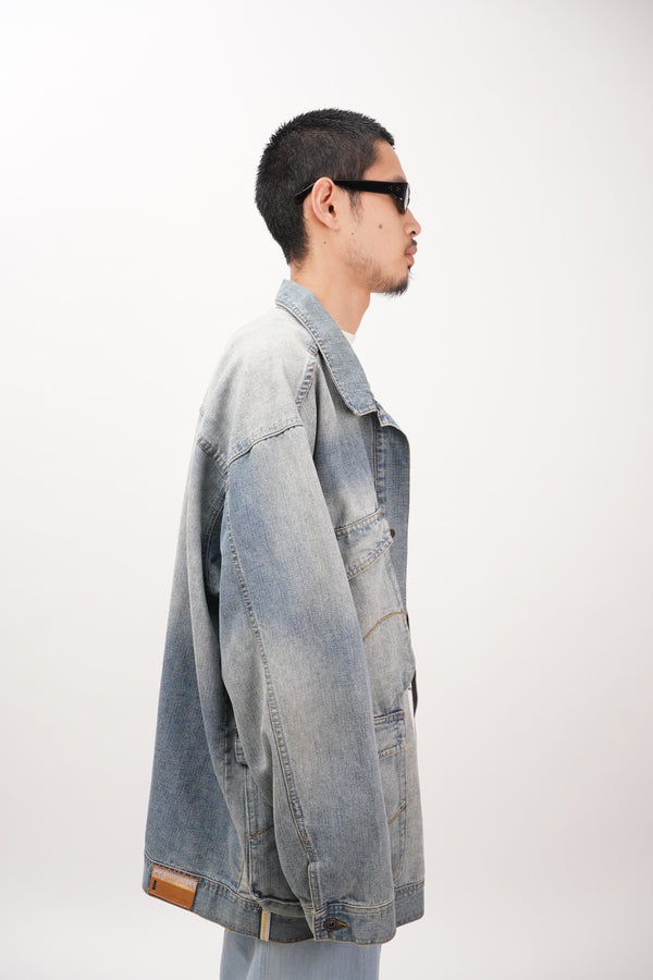 2000's "ROCAWEAR" -Cotton/Poly Slub Denim Trucker Jacket-