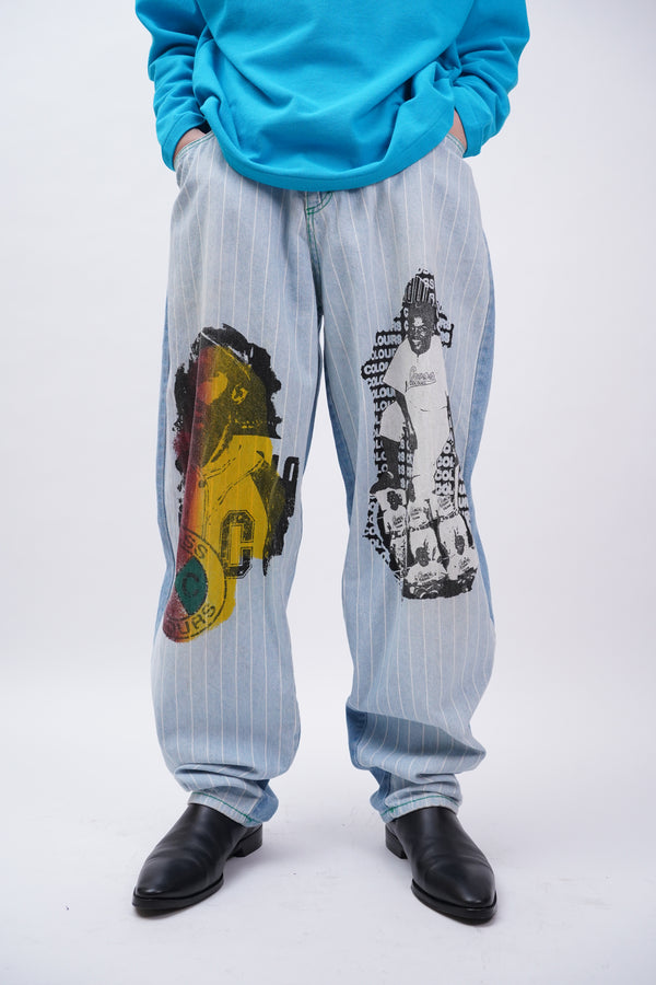 90's "Cross Colours" -Tapered Baggy Painted Denim Pants-