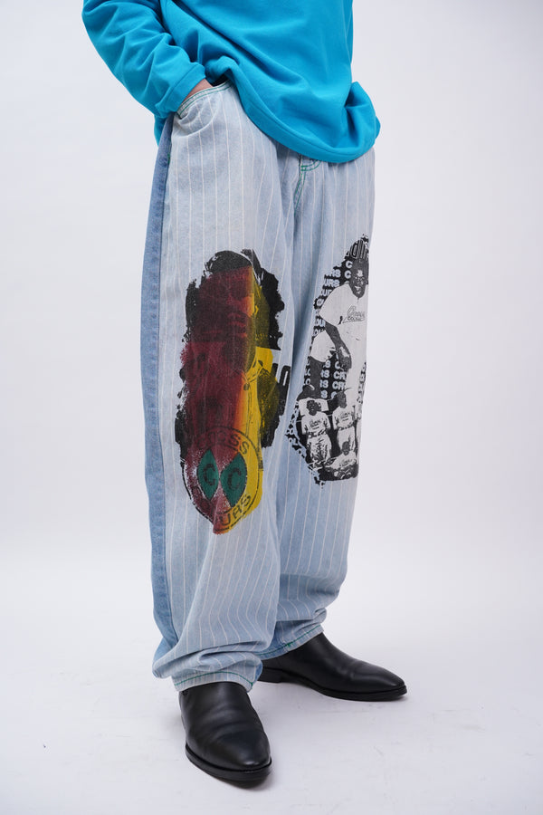 90's "Cross Colours" -Tapered Baggy Painted Denim Pants-