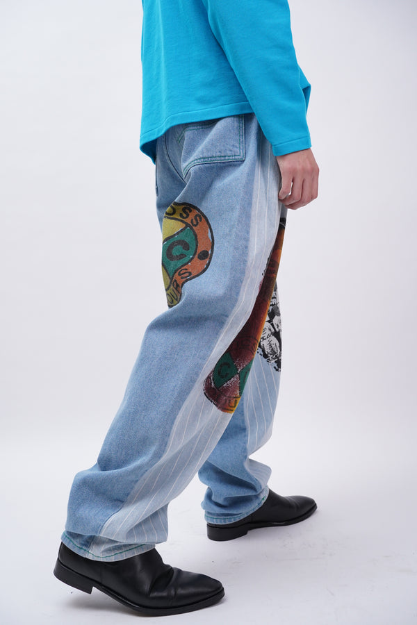 90's "Cross Colours" -Tapered Baggy Painted Denim Pants-