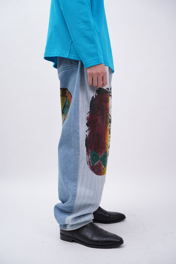 90's "Cross Colours" -Tapered Baggy Painted Denim Pants-