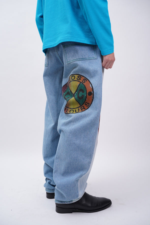 90's "Cross Colours" -Tapered Baggy Painted Denim Pants-