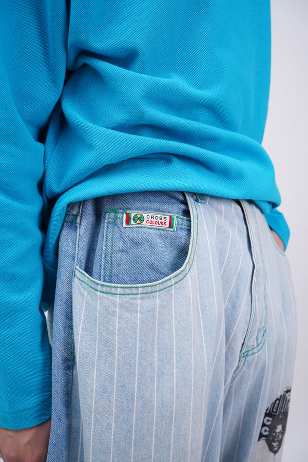 90's "Cross Colours" -Tapered Baggy Painted Denim Pants-