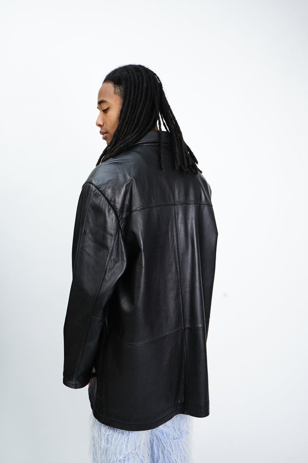 "PERRY ELLIS" -Leather Car Coat-