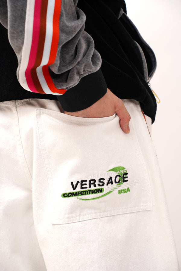 "VERSACE" -Side Line Tape Tapered Baggy Pants-