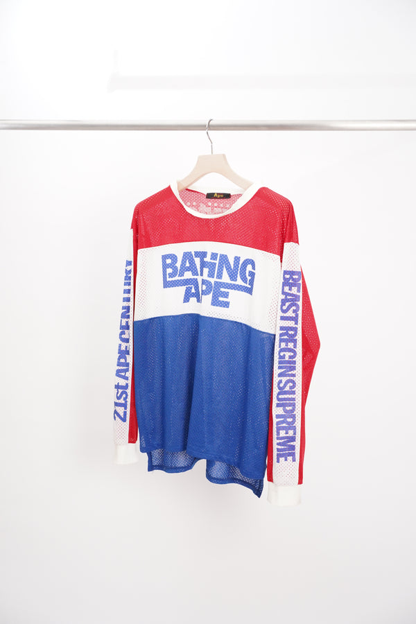90's "A BATHING APE" -Jersey Mesh Game Shirt-