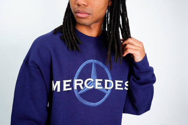 90's "FRUIT OF THE LOOM" -"MERCEDES" Logo Puff Print Crew Neck Sweat Shirt-