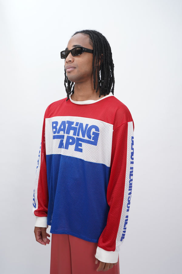 90's "A BATHING APE" -Jersey Mesh Game Shirt-